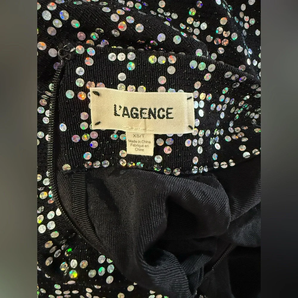 L'AGENCE Cher Black Sparkle Turtleneck Mini Dress, pre-owned, size XS/T - Picture 6 of 8